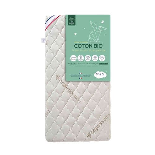 Matelas bébé sans traitement déhoussable coton bio 60x120